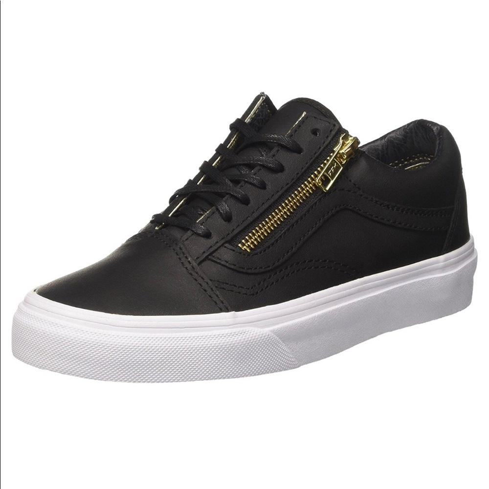 Vans old skool zip black leather women’s shoes